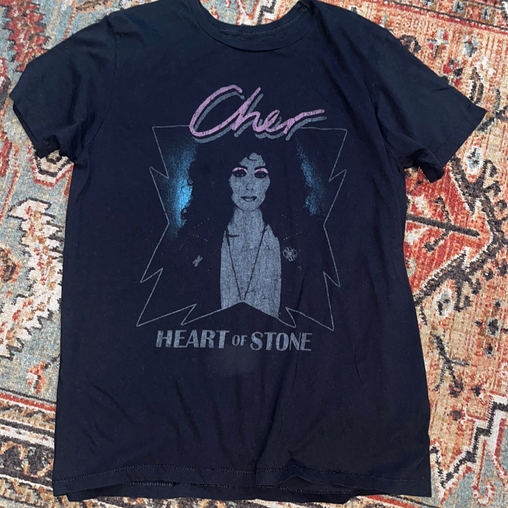 Bravado Cher Heart of Stone Black Graphic Tee with Pink Accents